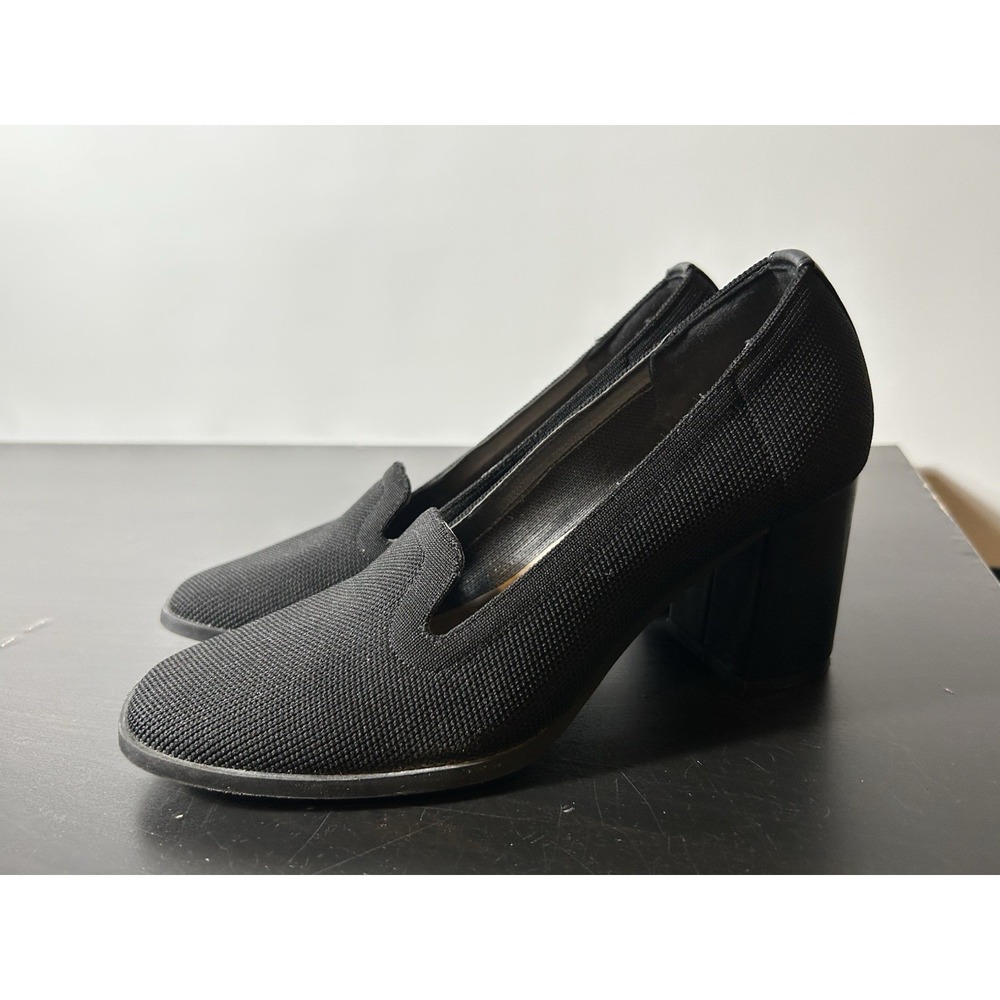 Adrienne Vittadini Women's Square Toe Knitted Black Block Heel Pumps Size 8.0M